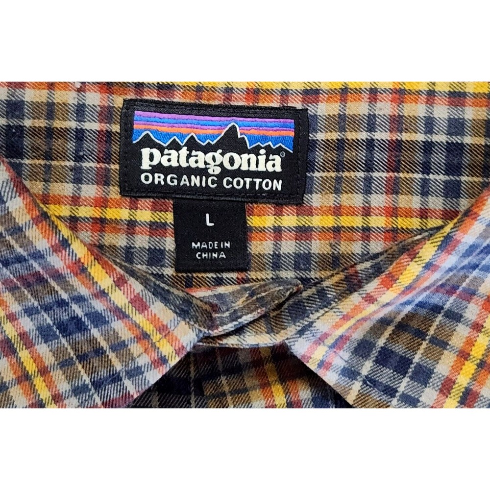 Patagonia Organic Cotton Shirt Men's Large Brown Striped Button Up Long Sleeve - Picture 3 of 8